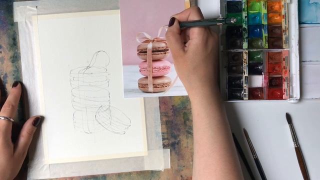 Макаруны акварелью пошагово ПОЛНЫЙ ВИДЕОУРОК часть 1 Macaroons Watercolor Tutorial Part 1 смотреть онлайн