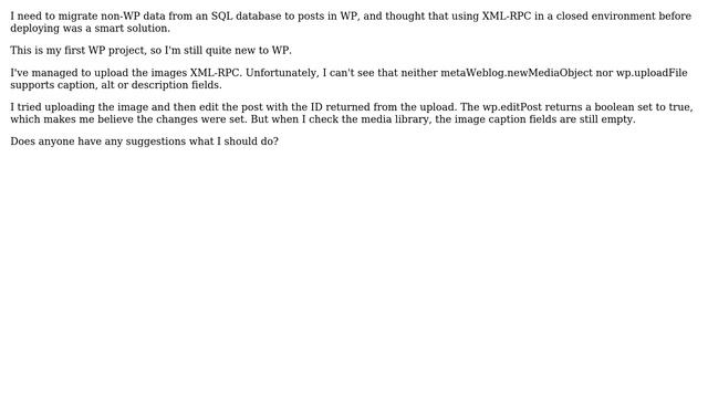 Wordpress: XML-RPC: How to add media caption to uploaded image? смотреть онлайн