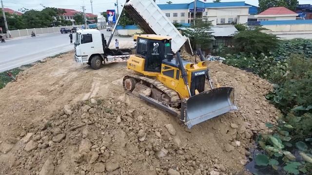 EP 2| Incredible Project! Amazing Activity Filling Big Lake By Bulldozer SHANTUI With Dump Truck 25