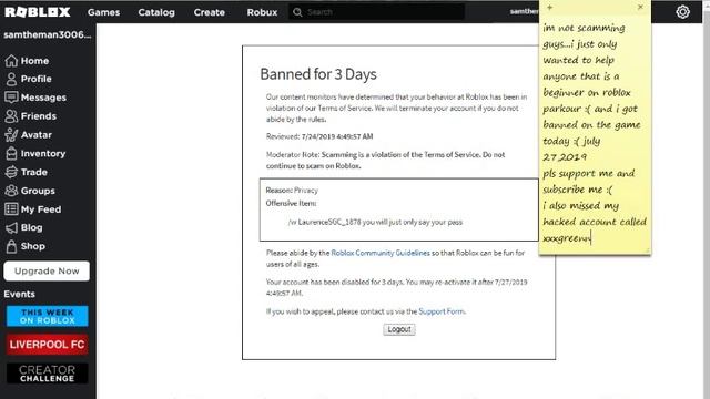 Roblox : I Got Banned for 3 days смотреть онлайн