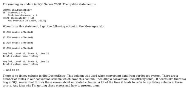 Databases: Update in SQL Server causes error with unrelated field смотреть онлайн