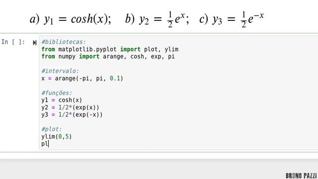 Python - Plot cosH(x), 1/2 exp(x), 1/2 exp(-x) смотреть онлайн