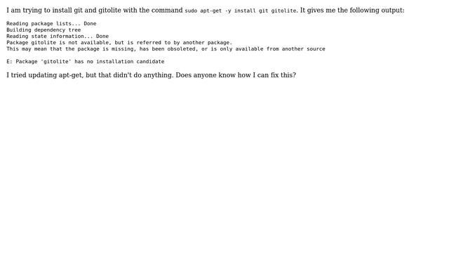 Ubuntu: No Installation candidates found for gitolite смотреть онлайн