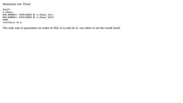 Databases: Is SELECT ROW_NUMBER() guaranteed to return results sorted by the generated row numbers? смотреть онлайн