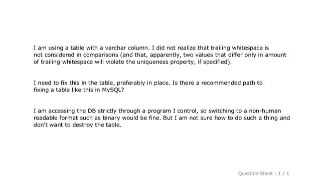 MySQL : Trailing whitespace in varchar needs to be considered in comparison смотреть онлайн