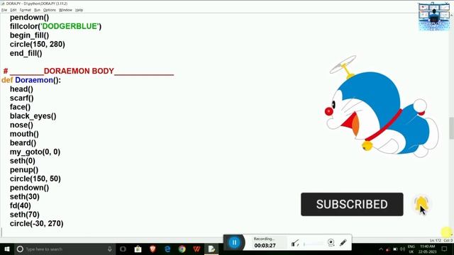 DORAEMON DRAWING IN PYTHON PROGRAMMING | PYTHON TURTLE GRAPHICS | LEARN PYTHON PROGRAMMING смотреть онлайн