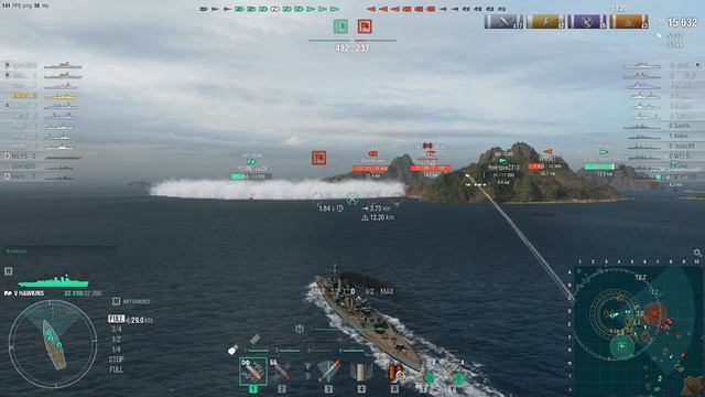 Мир кораблей. Британский тяжёлый крейсер HAWKINS бой на локации Кольцо.