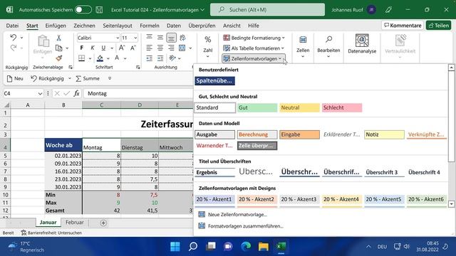 Mit Zellenformatvorlagen in Excel eigene Formatierung speichern und verwenden - Excel Tutorial #24 смотреть онлайн