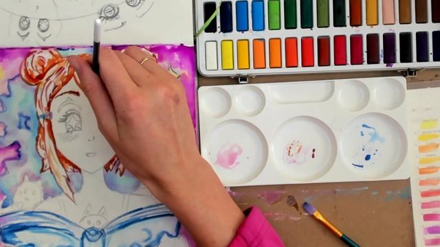 How to draw Anime girl with watercolors 2 смотреть онлайн