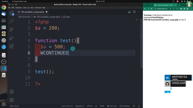 Belajar PHP#33 : Memahami Function Variable Scope @codelearnid смотреть онлайн