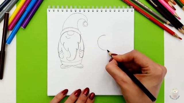 Рисуем рождественских гномиков карандашом | Рисуем с детьми смотреть онлайн