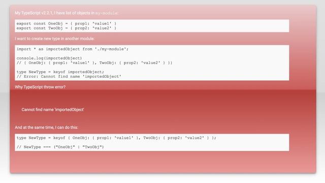 How to tell TypeScript: to get `keyof importedObject`? смотреть онлайн