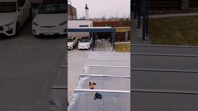 Изготовление и монтаж односкатного навеса в стиле хай тек размерами 6на7метра