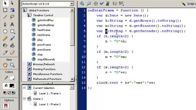 Цифровые флеш-часы на ActionScript 2.0 смотреть онлайн