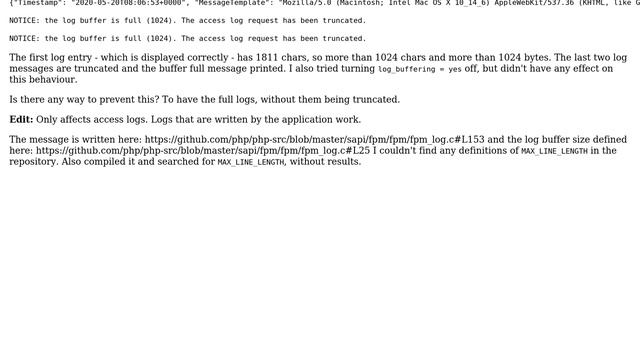 PHP-FPM: "NOTICE: the log buffer is full (1024). The access log request has been truncated." смотреть онлайн