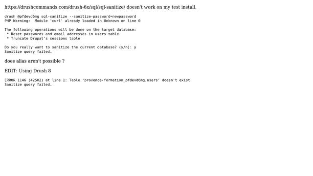 Drupal: Error when executing drush sql-sanitize смотреть онлайн
