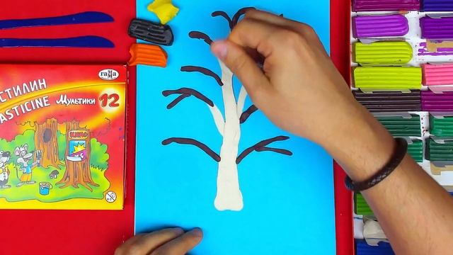Лепка для детей - Береза из ПЛАСТИЛИНА