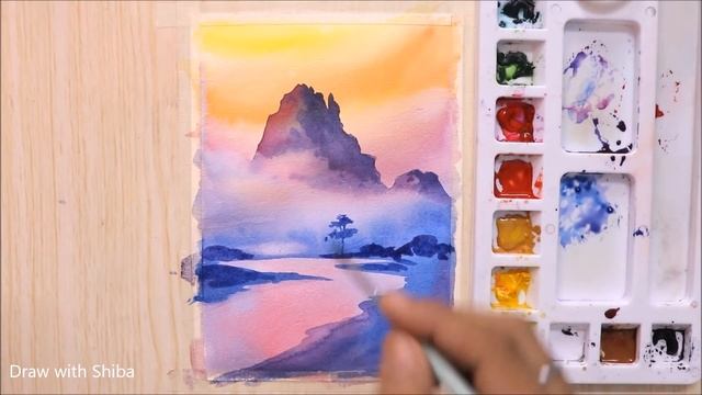 Watercolor painting for beginners mountain landscape easy смотреть онлайн