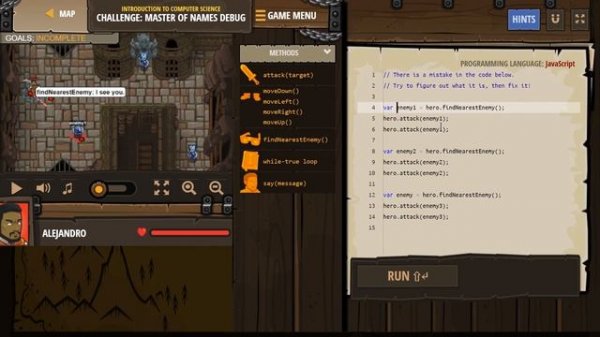 Code Combat - Master Names Debug JavaScript Tutorial