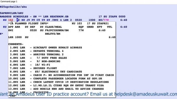 Amadeus Training - Amadeus Availibility Check