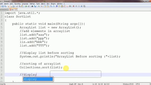 Sort ArrayList elements in java Program Code : Example смотреть онлайн