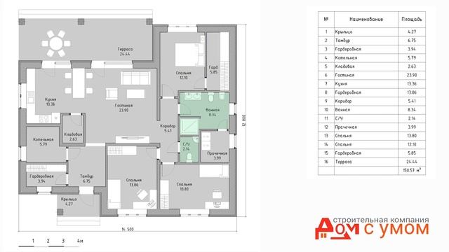 Проект "Мята": кухня-гостиная, терраса и 3 спальни смотреть онлайн