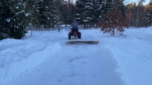 Honda Mighty 13R and hand-made snow plough. Агрегат для чистки снега к минитрактору Хонда.