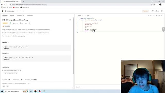 Simple Leetcode Solution - 215 (Kth Largest Element in an Array) - Python смотреть онлайн