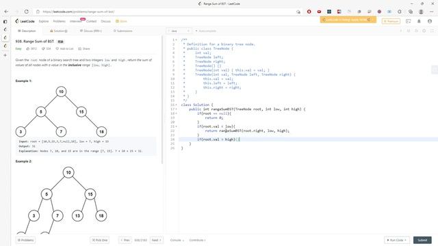 LeetCode 938 | Range Sum of BST | Recursion | Java смотреть онлайн