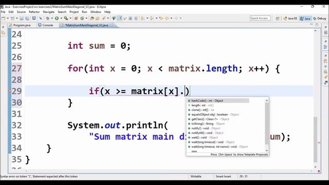 matrix sum main diagonal v2 in java смотреть онлайн