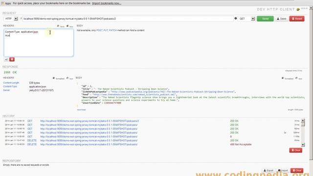 How to test RESTful Jersey Spring demo application from Codingpedia.org with Dev HTTP Client смотреть онлайн