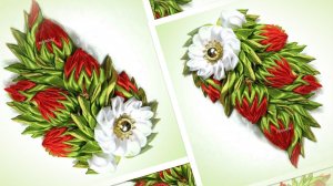 Композиция на ободок из узких атласных лент, ягодки. Канзаши своими руками.