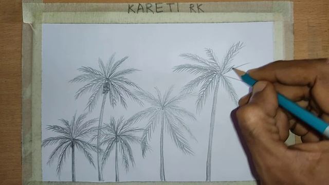 Easy Pencil Drawing Coconut Trees Sketch, Shading смотреть онлайн