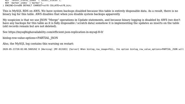 MySQL 8.0 table with JSON column that uses JSON "merge" operations has 500k rows but analyze... смотреть онлайн