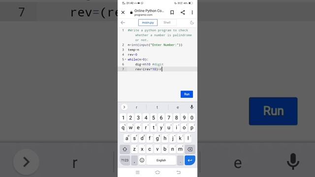 Python program to check whether a number is palindrome or not.||palindrome number in python. смотреть онлайн