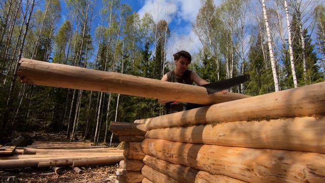How To Lift Heavy Logs On Log Cabin With Simple Tools! | 15 | - One Man Traditional Log Cabin Serie