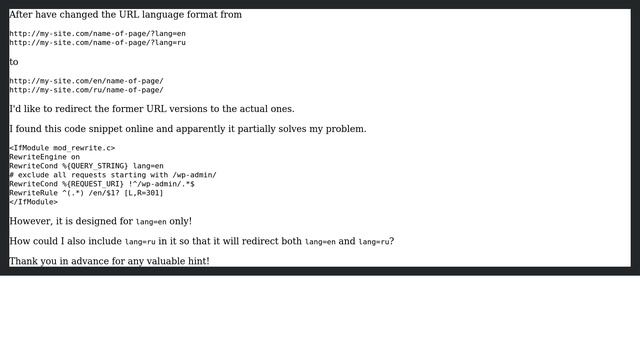 Wordpress: Htaccess redirect after changing Language URL format смотреть онлайн