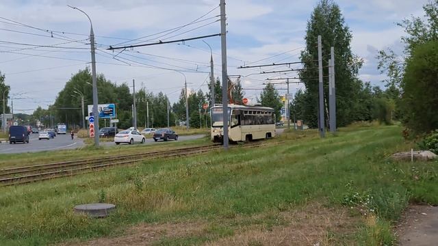 Трамваи КТМ-19 на перегоне Трамвайное депо - Ул. Елены колесовой. Ярославль, август 2021 (4K Video)