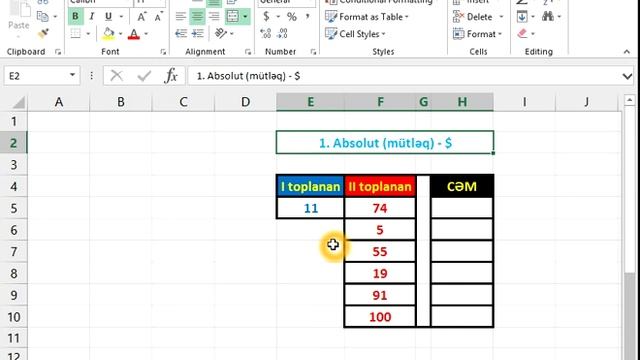 Excel - xanaların absolut qeyd olunması (F4) смотреть онлайн