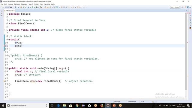 final keyword in Java with Example смотреть онлайн