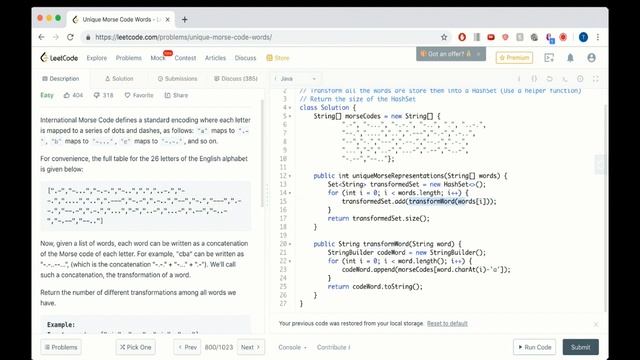 Morse Code Coding Algorithm Problem (HashSet Java Implementation) смотреть онлайн