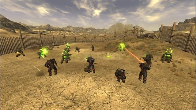 10 Brotherhood Outcasts vs 10 Army Sentry Bots | Fallout New Vegas npc battle смотреть онлайн
