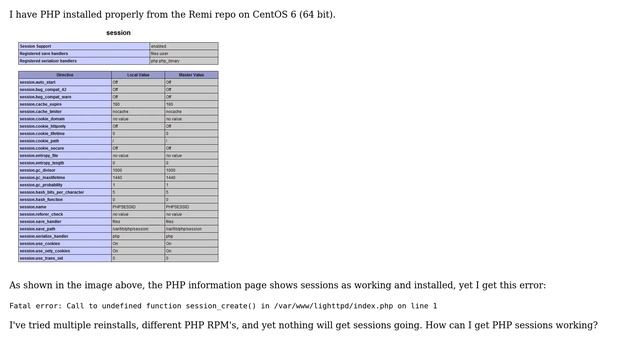 CentOS PHP Sessions not working even though the PHP Info page says it is смотреть онлайн