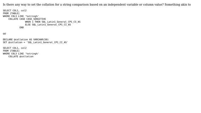 Databases: Dependant T-SQL comparison collation смотреть онлайн
