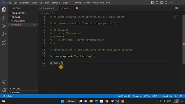 27-dars. Javascript (JS) darslari 0 dan | JS data types , if , else , elseif | alicoder alicoder.u смотреть онлайн