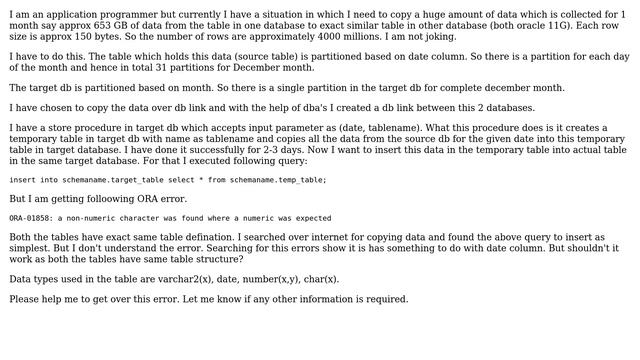 ora 01858 while inserting data from other table with same schema in same database смотреть онлайн