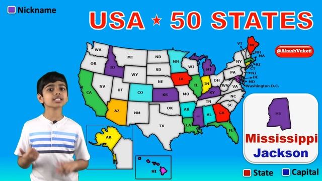 Learn 50 US States With Capitals | USA 50 States | Nicknames | 2 Letter Codes | Abbreviations