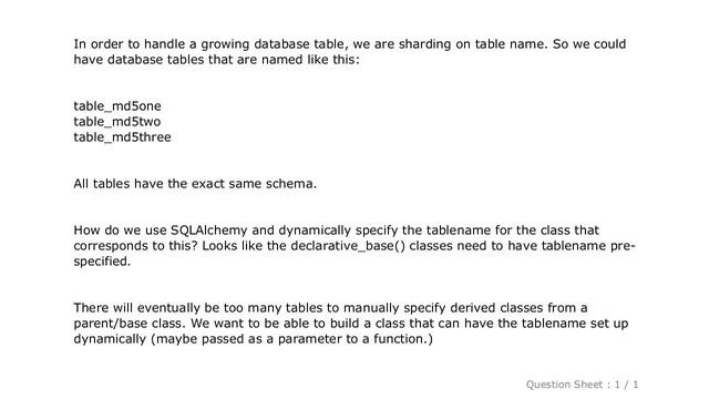 MySQL : Dynamically setting __tablename__ for sharding in SQLAlchemy? смотреть онлайн