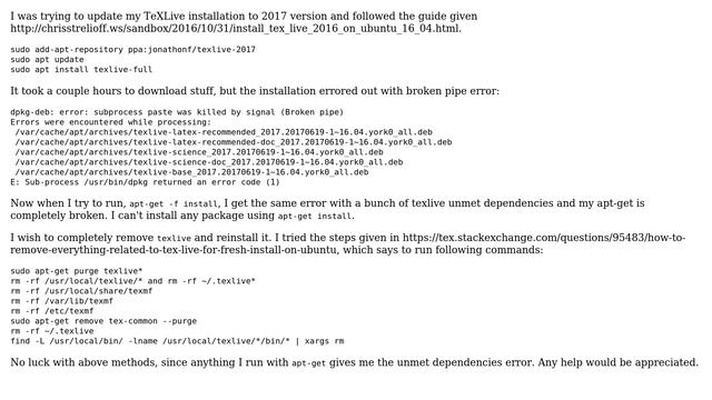 Ubuntu: Broke my apt-get with texlive installation смотреть онлайн