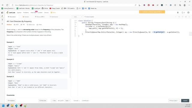 LeetCode 451 | Sort Characters By Frequency | HashMap | PriorityQueue | Java смотреть онлайн
